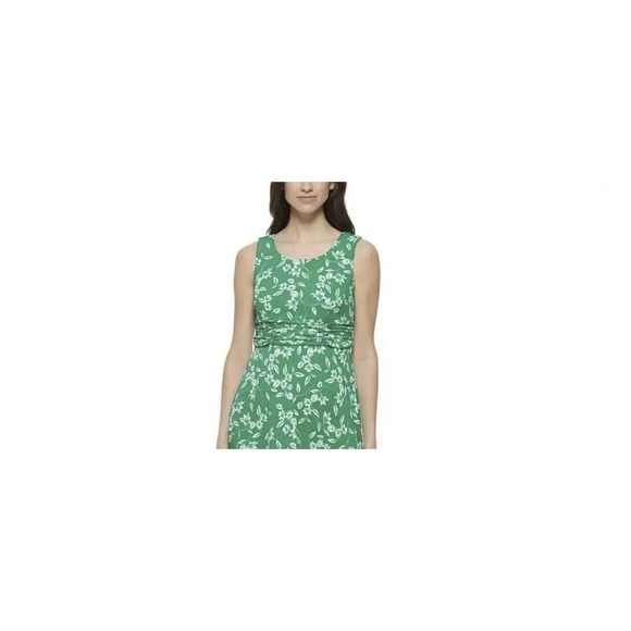 Jessica Howard Green Floral Print Ruched A-Line Midi Dress Petite Size 6P NWT - Picture 2 of 5